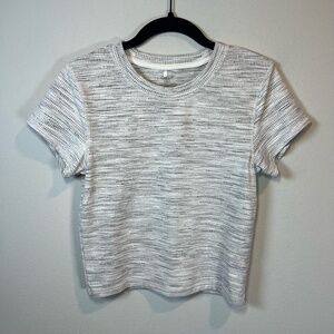 Calia Women's Essential Crop Jacquard Tee Shirt Gray Beige Textured  FLAW Medium